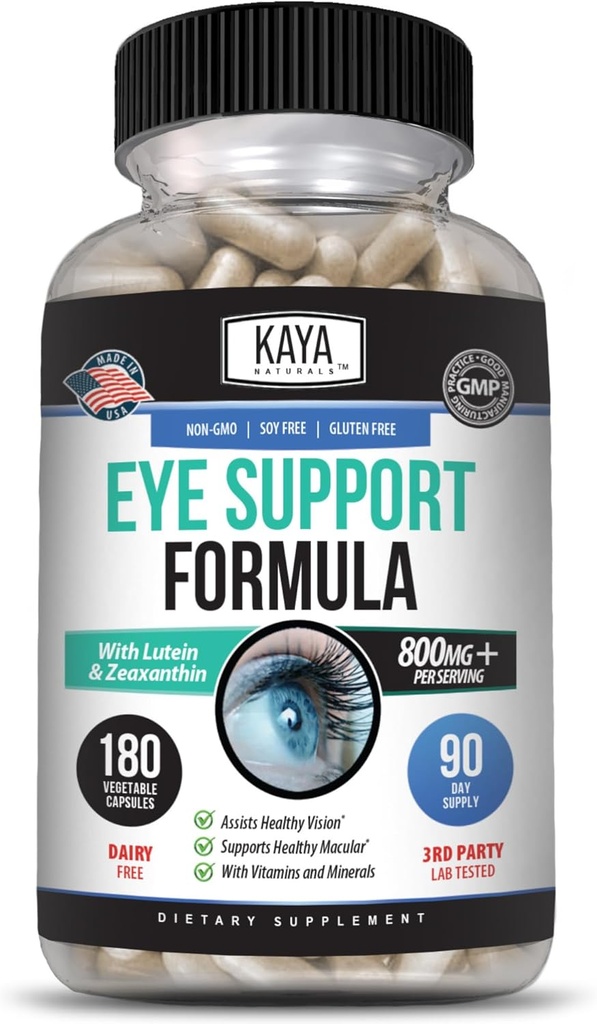 Kaya Naturals Eye Health Supplement - Lutein & Zeaxantin - podporuje kmeň očí, suché oči, a zdravie zraku - 800mg vitamínové doplnky - 180 Počet