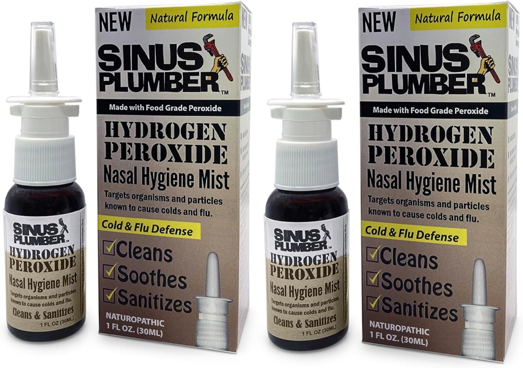 Sinus Plumber Peroxid vodíka Nosový sprej 2 Balenie - Neutralizuje vzduchové častice pre nosovú hygienu a imunitnú studenú obranu