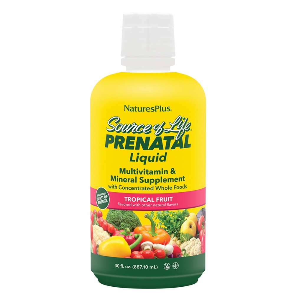 Príroda Plus zdroj života prenatálna tekutina, tropické ovocie - 30 fl oz - Multivitamínové a minerálne doplnky - Nutričná podpora počas tehotenstva - bez lepku, vegetariánska - 30 porcií