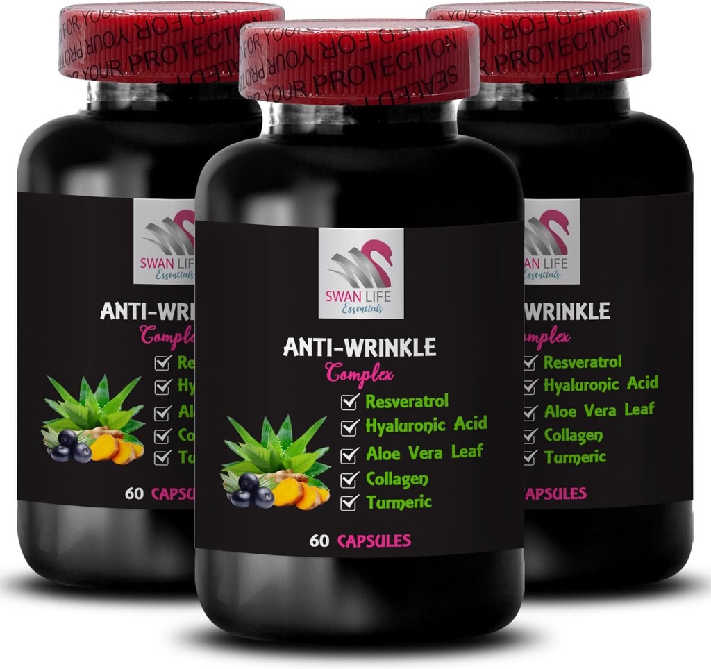 Alpha Lipoic Acid - Anti-Vráskový komplex - L-Glutatione, Aloe Vera, Collagen Support, Green Coffee Bean, Lycopene, Turmerica, Hroznové semeno, Hydratácia Boost, Skin Firming, Hladká textúra 3Bot 180Caps
