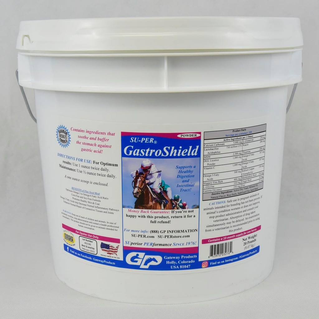 SU-PER GastroSHield Equine Probiotiká Prášok - Horse Digestion Supplement for Gastrophistric Health - Supports Healthy Digestion & Intestinal Tract - 20 libra, 10 mesiac Zásobovanie