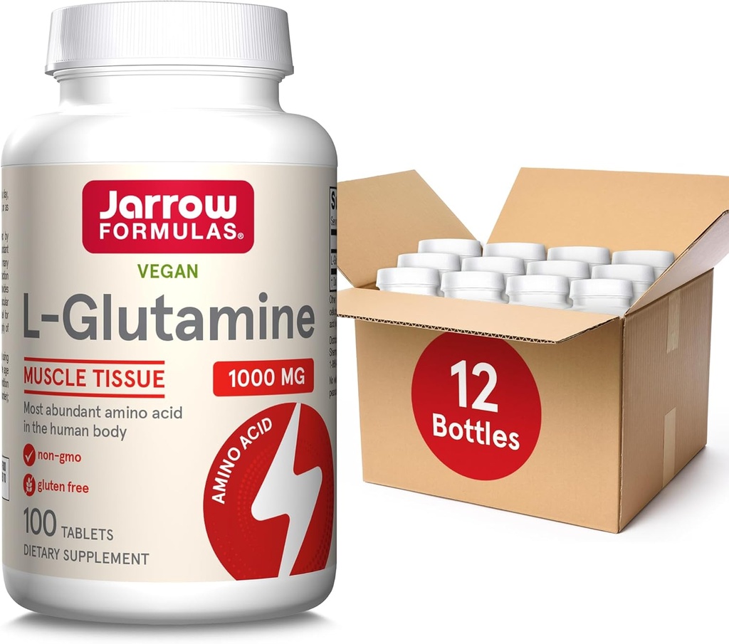 Jarrow Formuly L-Glutamine 1000 mg, Dietary Supplement for Muscle Tissue, Multifunctional Amino Acid, Immune Support, 100 Easy-Solv Tablets, 50-100 Day Supply, Pack of 12