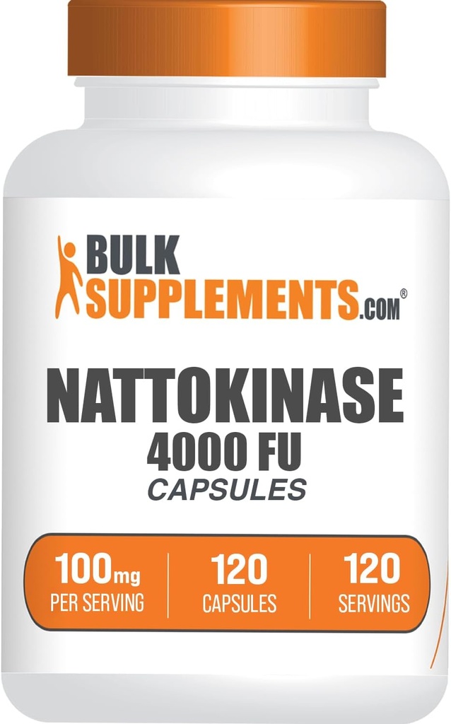 BulkSupplementments.com Nattokináza 4000 FU Kapsule - Nattokináza Supplement, Sourced from Natto Extract, Nattokináza 100mg - Gluten Free, 1 Kapsula per Serving, 120 Kapsule (Pack of 1)