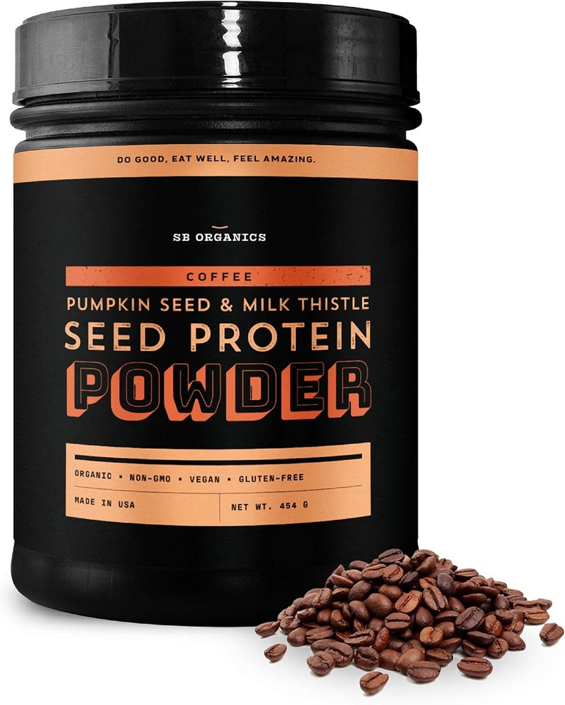 Sun Bay Organics Pumpkin and Milk Thitle Seed Vegan Protein Powder - 1lb Canister - Káva Plant Based Protein Powder Shake Mix - 13g Bielkovina Blend - sója, Mliečne výrobky, cukor, a lepok bez