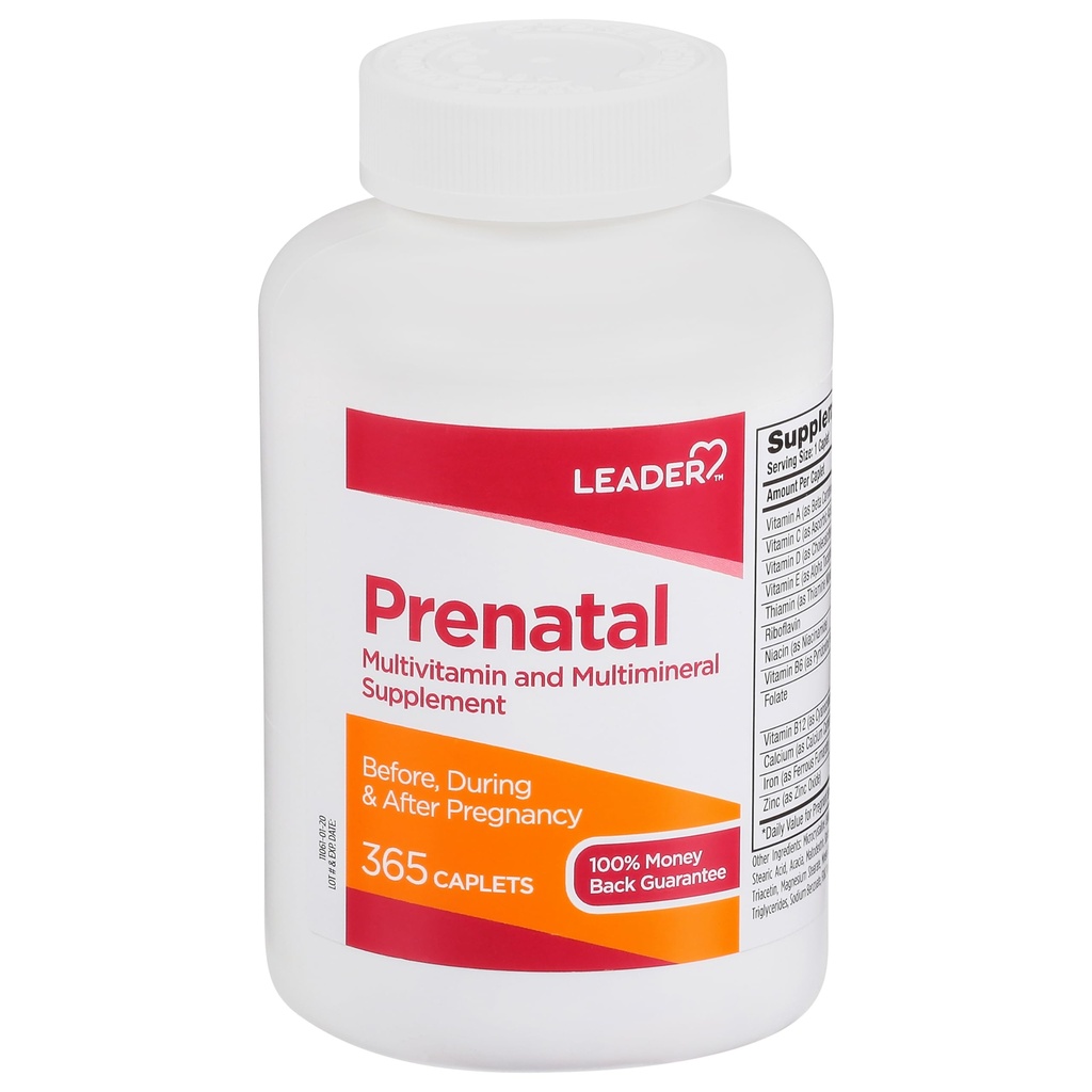 LEADER prenatálny multivitamín s 800mcg kyseliny listovej a esenciálne živiny pre zdravú graviditu a vývoj plodu, DHA, vysoký potencia Vitamín pre očakávané mamičky, denná podpora, 365 Caplets