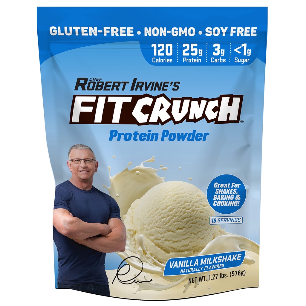 FITCRUNCH Tri-Blend Srvátkový proteín, Keto Friendly, Nízke kalórie, vysoký proteín, Gluten Free, Soy Free (18 Servings, Vanilla Milkshake)