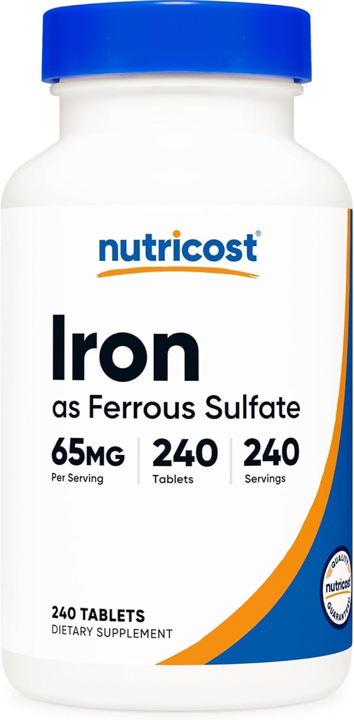 Nutricost Iron (As Ferrous Sulfate) 65mg, 240 Tablets - Non-GMO, Gluten Free