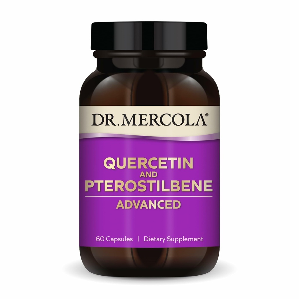 Dr. Mercola Quercetin & Pterostilbene Advanced - Supports Respiration & Immune Health - 500 mg Quercetin - High-Biodostupnosť Formula - Non-GMO, Gluten-Free & Soy Free - 60 Kapsule (30 Servings)