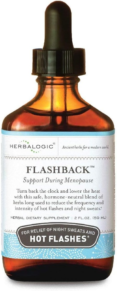 Bylinková - Flashback Liquid Herb Drops - Prírodná úľava pre menopauzálne horúce riasy, nočné potenie, nespavosť, podráždenosť a opuchy - 2 Fl. Oz.