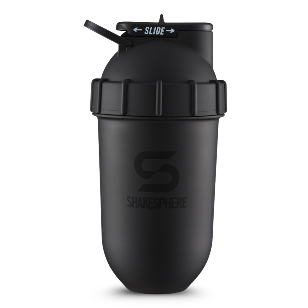 SHAKESPHERE Shaker Bottle - 24oz Proof Protein Shaker Fľaša pre precvičenie, smoothie, a prášok Nápojové zmesi, No-Blade Mixer pre Gym, BPA-Free, Easy Clean & Easy to Carry (Matte Black)