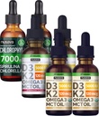 NUSAVA Jahodová ochutená D3 K2 kvapky, Vanilka ochutená D3 K2 kvapky, & Chlorofyl Tekuté kvapky Bundle - Silné kvapalné vitamíny pre srdce, kĺb, energia, & Immuno podpora - non-GMO, Gluten-free, 2ks