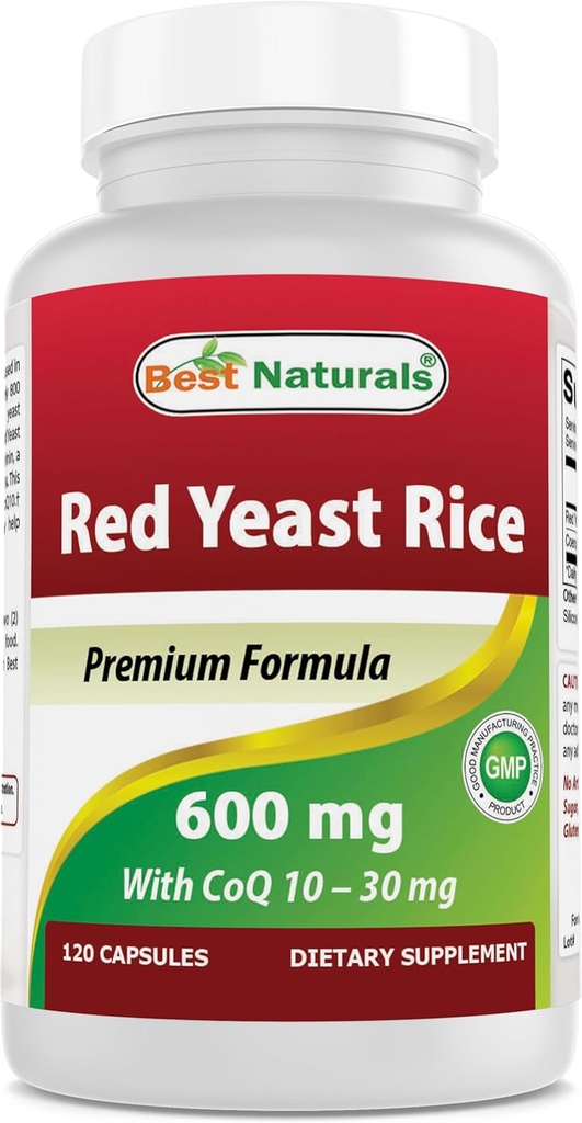 Najlepšie Naturals Red Kvasnica ryže s CoQ10, 120 Kapsule - Kardiovaskulárne Formula obsahuje 600 mg červeného Kvasnice ryže as 30 mg CoQ10