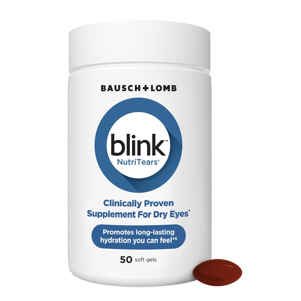 BLINK NutriTears klinicky preukázané doplnok pre suché oči, starostlivosť o oči s luteinom a zeaxantínom a vitamínom D hydratovať oči zvnútra pre úľavu od dlhého odrazu, 50 Softgels