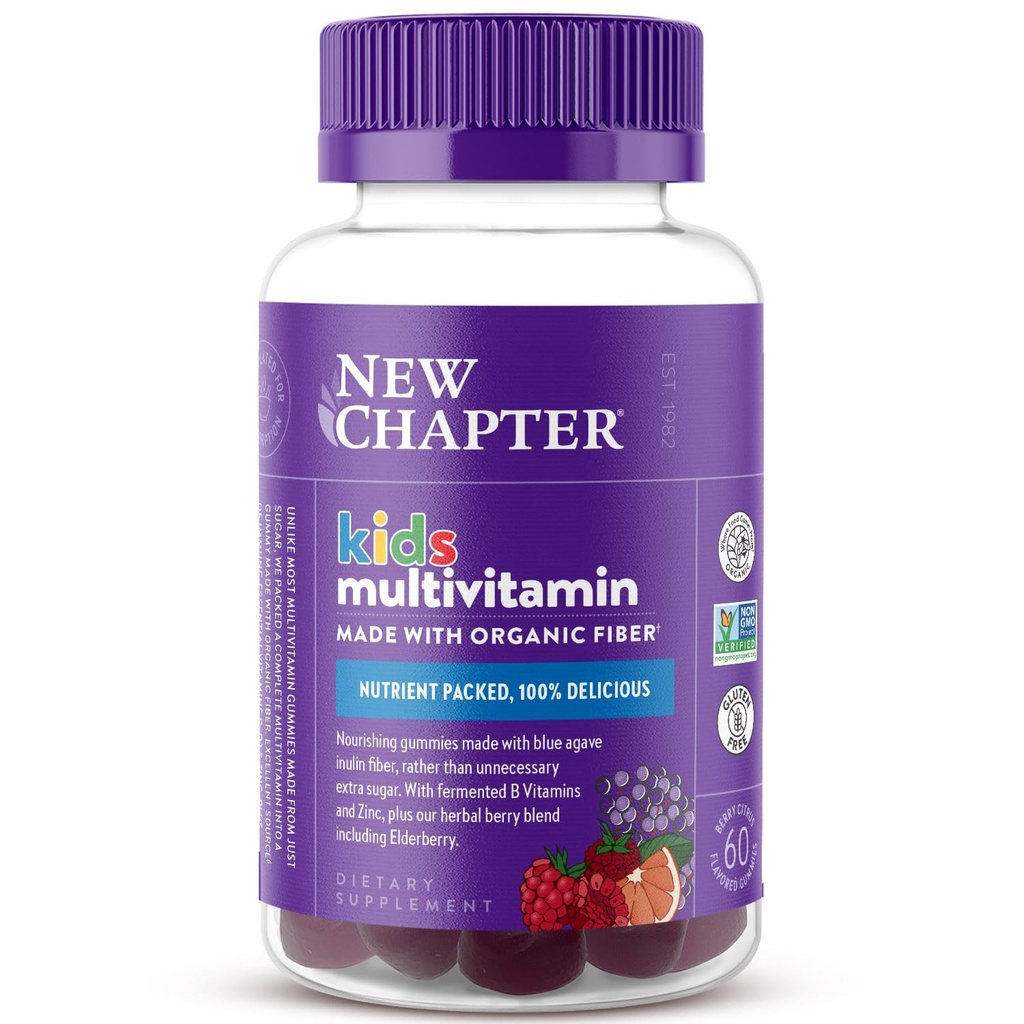 Nová kapitola Deti Multivitamínové Gumies - 65% Menej cukru, Deti Gummy Vitamíny s vitamínmi C, D3 a Zinok, non-GMO, bez lepku, Berry-Citrus, 60ct