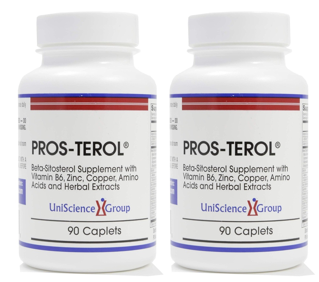 Pros-TEROL (2 fľaše), Prostate Relief with 900 mg Plant Sterols with Pumpkin Seed, Stinging Nettle Root, Ginger Root, Licorice Root Extracts 90 Caplets