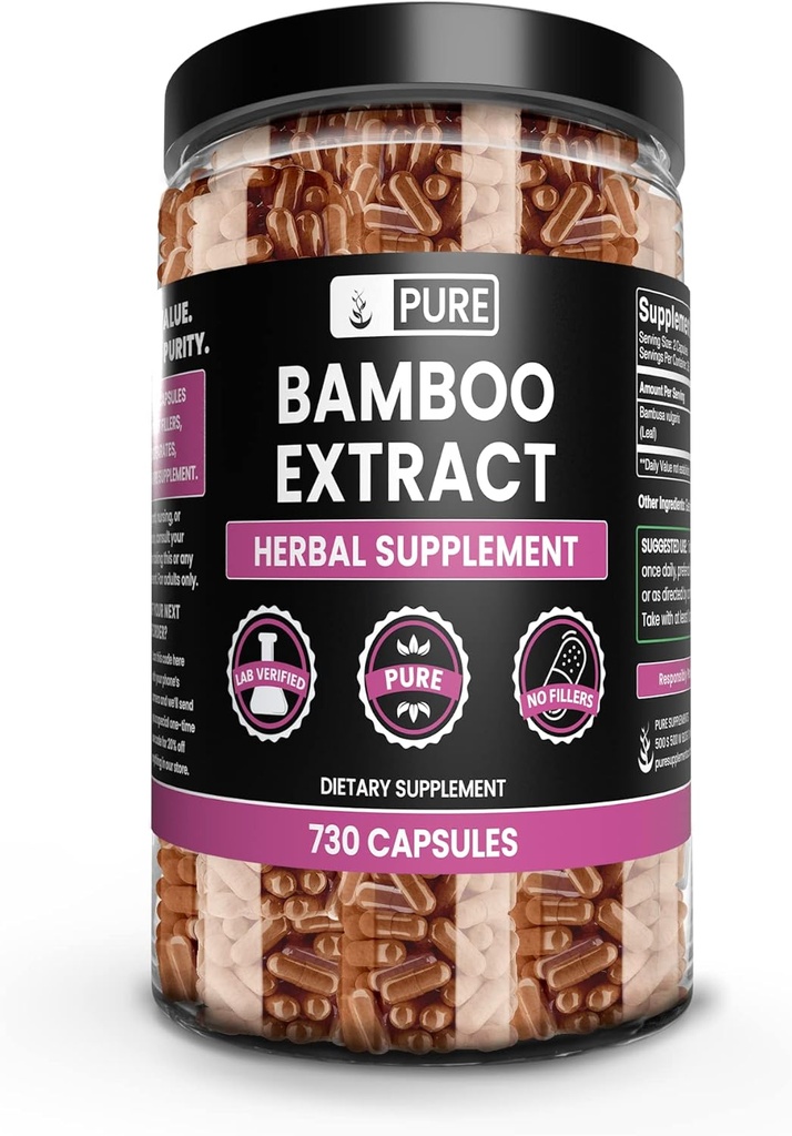 Pure Original Ingrediencie Bambus Extract (730 Kapsule) Nie horčík alebo ryžové výplne, Vždy čisté, Lab Overified