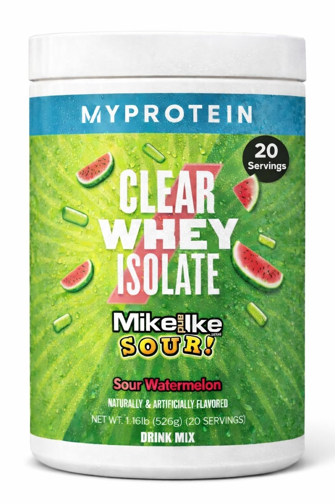 Myprotein Clear Swhey Protein Powder, 20 Servírovanie (1.1lbs) Fruity Mike and IKE Sour Watermelon Drink Mix, 20g Protein per Serving, Daily Drink for Superior Performance