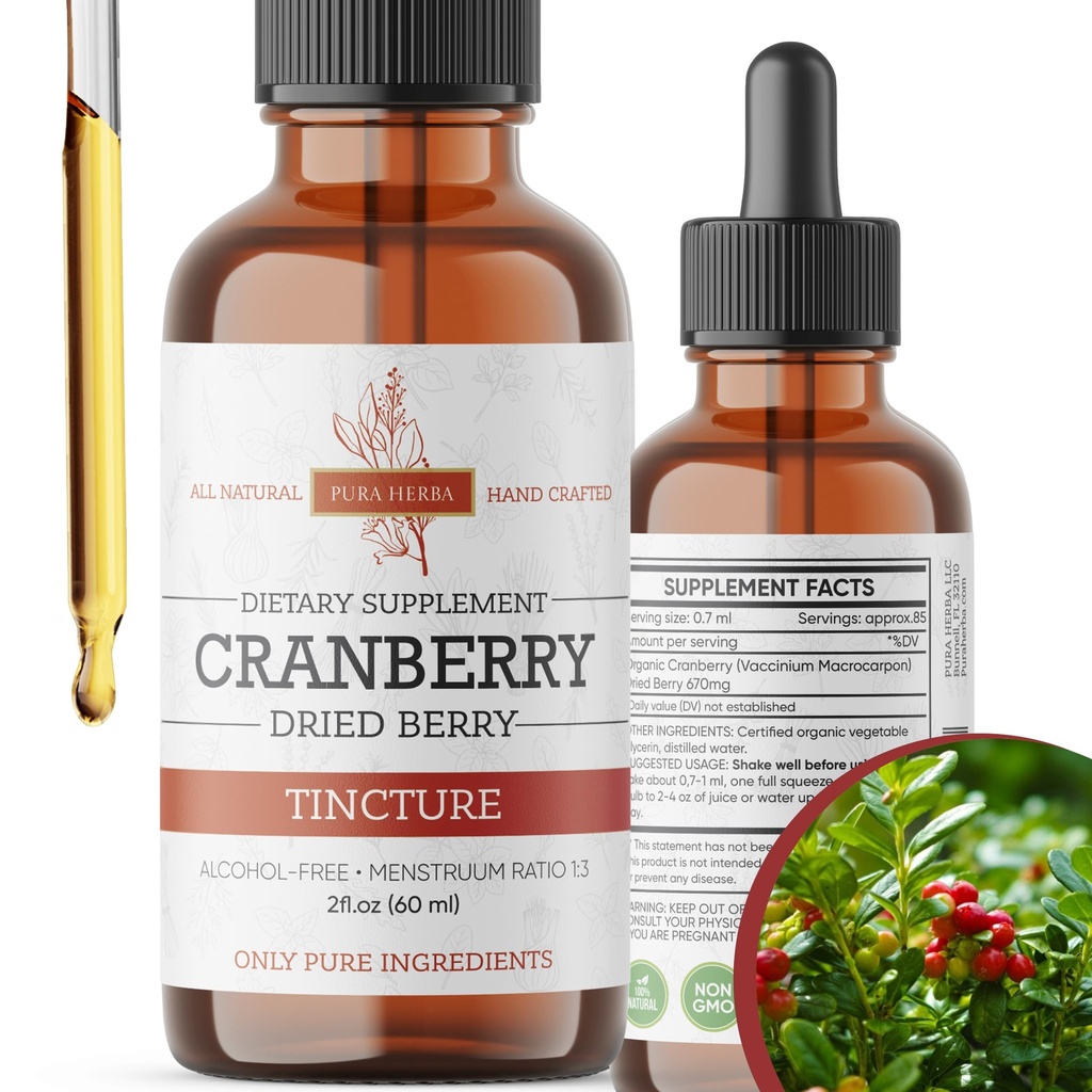 Cranberry Tinktúra - Organický brusnicový extrakt kvapaliny, alkohol - Voľný bylinné doplnky - Made in USA