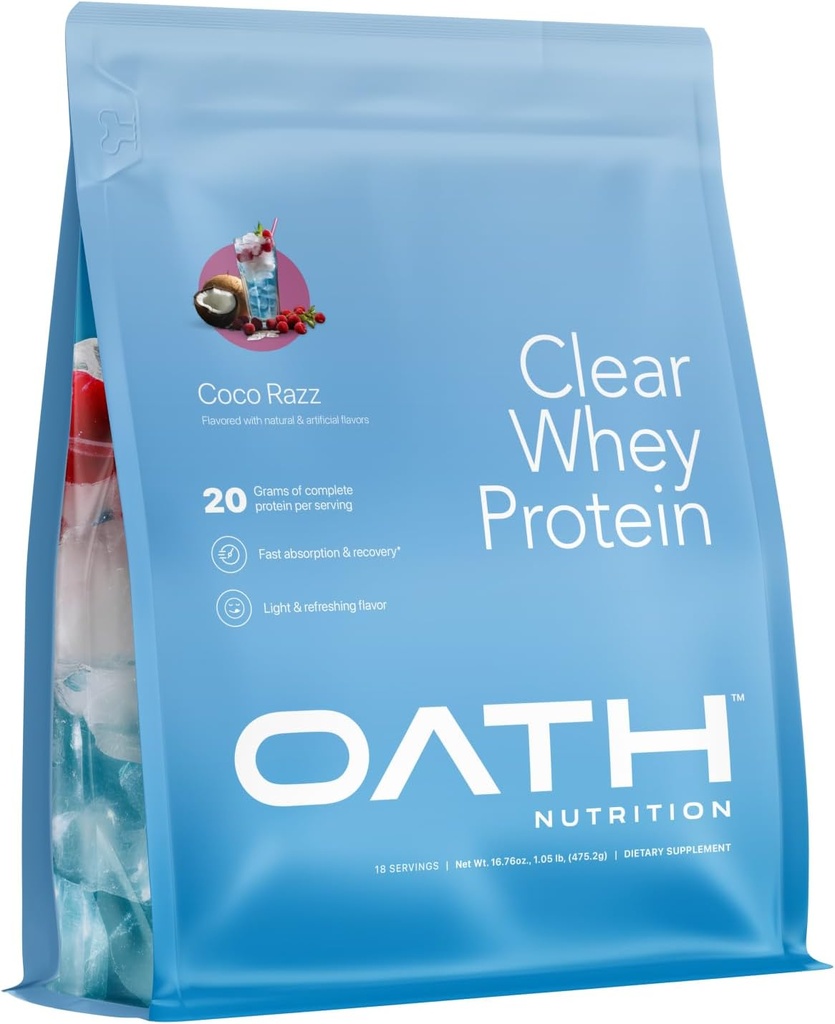 Oath Nutrition Clear Swhey Isolát Protein Powder, Coco Razz, 20g Kompletné Protein per Serving, No Added Sugar, Grass-Fed, 18 Servings