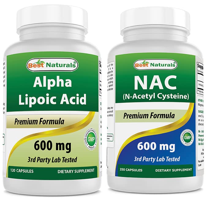 Najlepšie prírodné Alpha Kyselina lipoová 600 mg & NAC N-acetyl-cysteín 600 mg