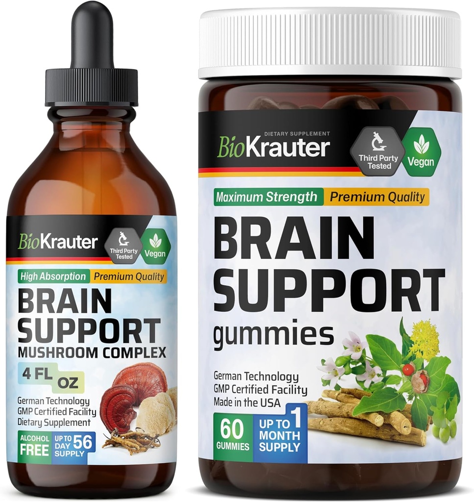 BIO KRAUTER Podpora mozgu 60 Gumies & Brain Support Mushroom Tinture 4 Fl. Oz.