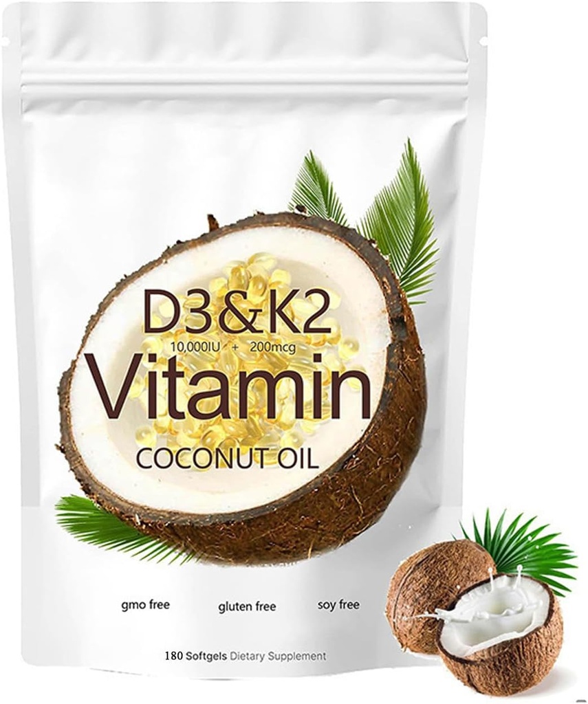 2-in-1 vitamín D3 K2 doplnok softgel, 10000 IU VIT D3 + 200 MCG vitamín K2 (180 ks)