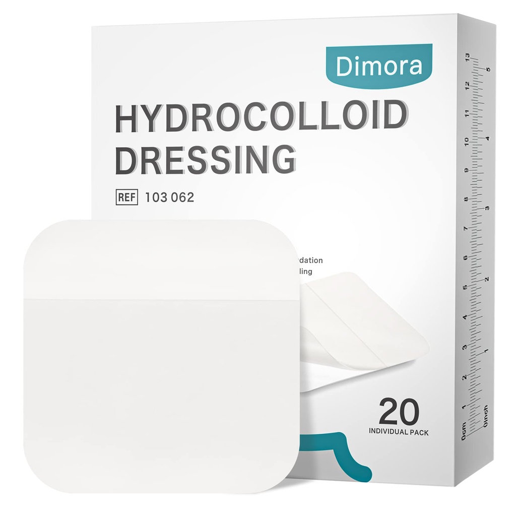 Dimora 20 balenie Hydrokoloidné rán oblečenia, Ultra tenký 4" x 4" veľké Patch Bandáže so samolepkou