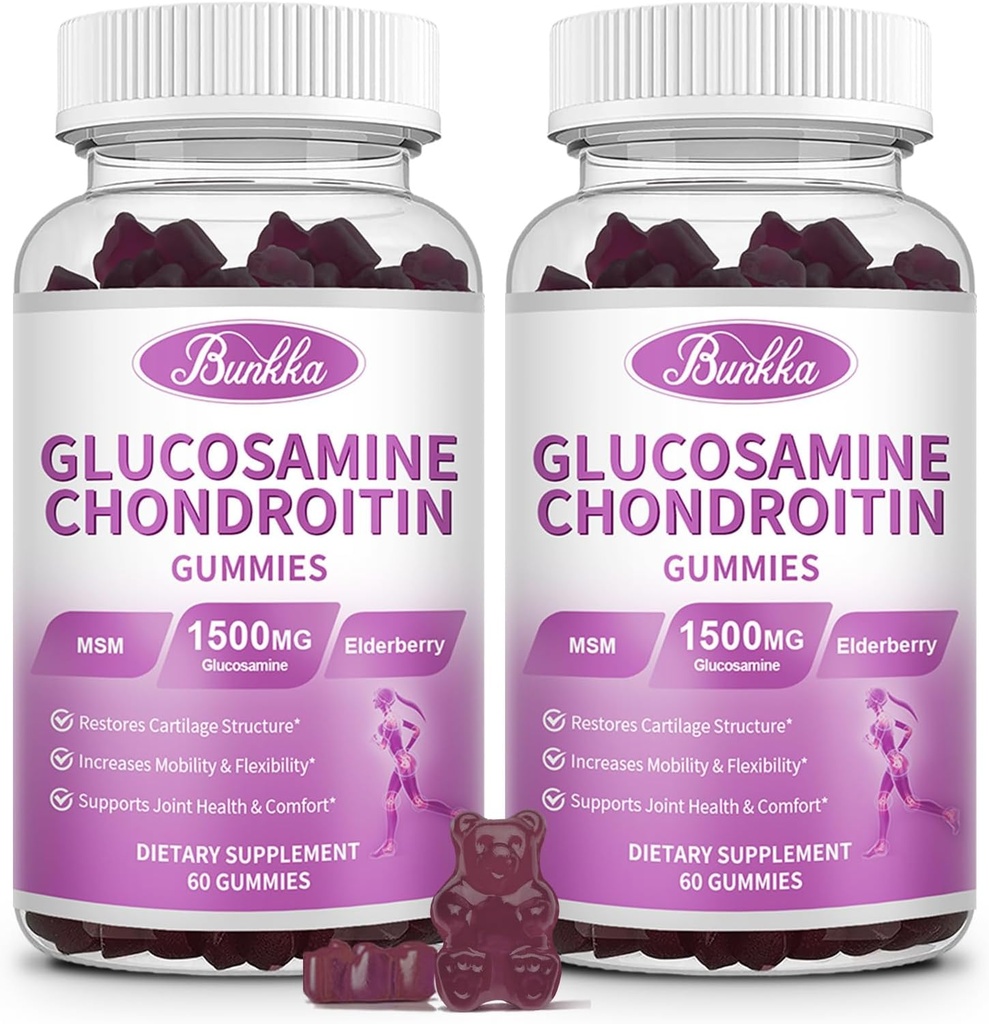 2 balenie Glukozamín Chondroitín Gummies Extra sila w/MSM, elderberry, kyselina hyalurónová Chewable Joint Suplement Suplement for Women,Men, Adults-Antioxidant Podpora pre spoločný komfort a mobilita
