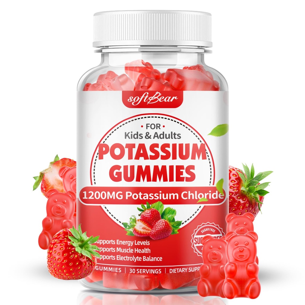 softbear Draslík Gumies for Adults, Sugar Free Drasel Chlorid Gummies 1200mg Support Leg Cramps & Electrolyte Balance High Potency Draslík Supplement, Jahodová chuť 60 Počet