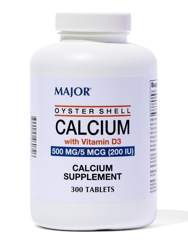 Major Oyster Shell kalcium s vitamínom D3 500 mg / 5 μg (200 IU) - denný doplnok vápnika - 300 tabliet (1 balenie)