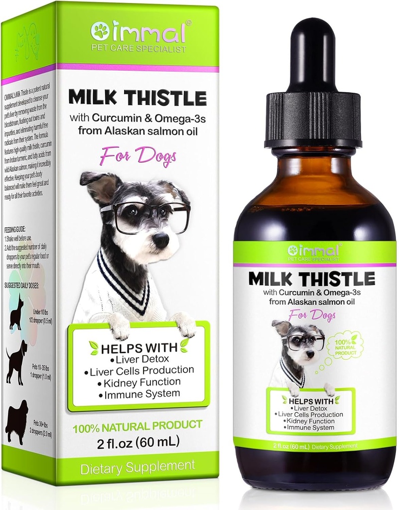 Mliečna bodliak pre psy, pes Pečeň Podpora kvapky - Psie mlieko bodka pomáha Psie pečeň Detox, Pet Supplement Treats with Salmon Oil, Curcumin C3 Complex a Omega 3 EPA & DHA, Bacon Flavor - 2 fl.oz