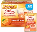 Emergen-C 1000mg vitamín C prášok na každodennú imunitnú podporu Kofeín neobsahuje vitamín C doplnky so zinkom a mangánom, B vitamíny a elektrolyty, Super Orange chuť - 60 gróf/2 mesiac dodávky