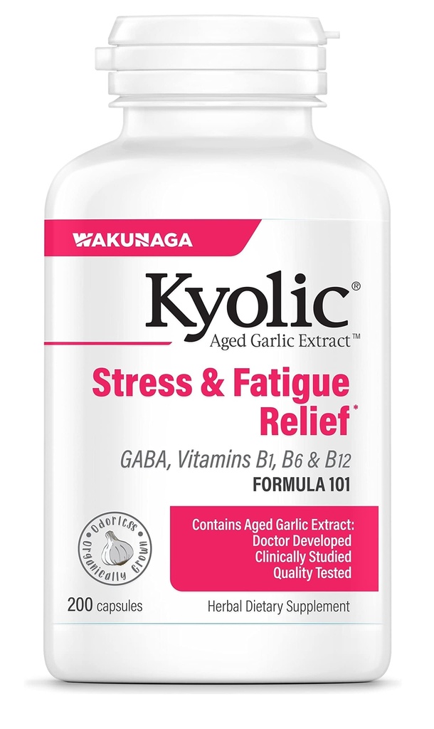 Kyolický Aged Cesnakový extrakt Formula 101, Stres a únavová úľava, 200 Kapsule.