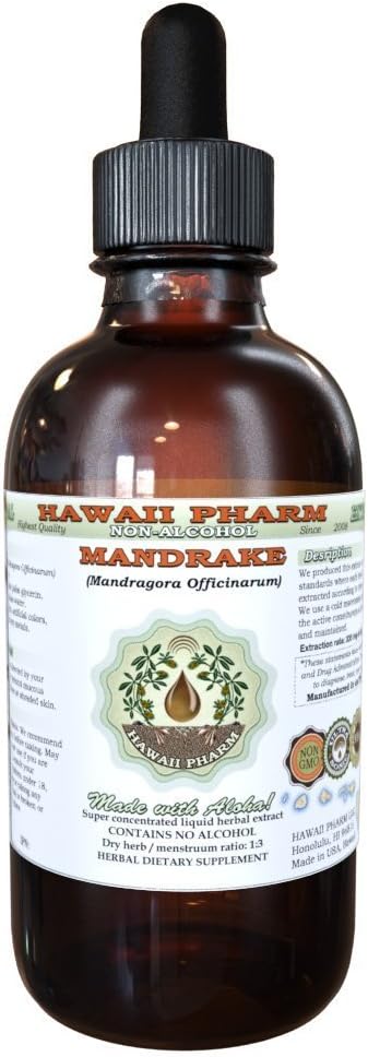 Hawaii Pharm Mandrake Liquid Extract bez obsahu alkoholu, Mandrake (Mandragora Officinarum) Sušený Root Glycerit Natural Herbal Supplement, USA 2 oz