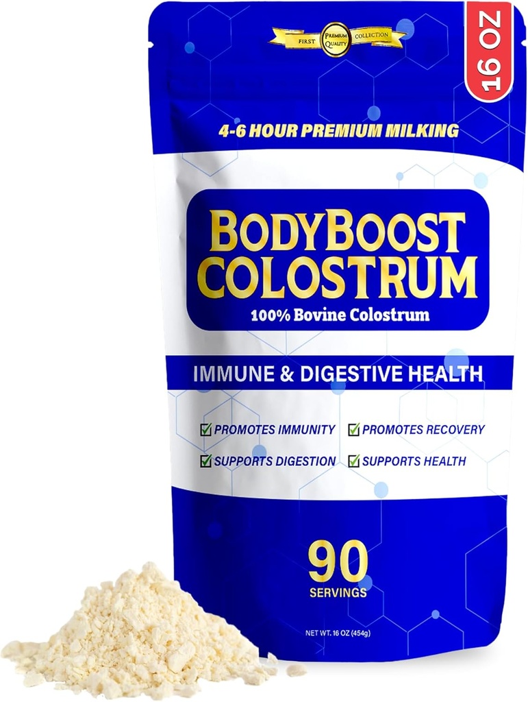 BodyBoost Premium Colostrum Full, 100% Bovine Colostrum Powder, Immune Booster Supplement with Immunoglobulin & Lactoferrin, Grass Fed Colostrum Powder, Gut Health, Diverse Intake,16 oz