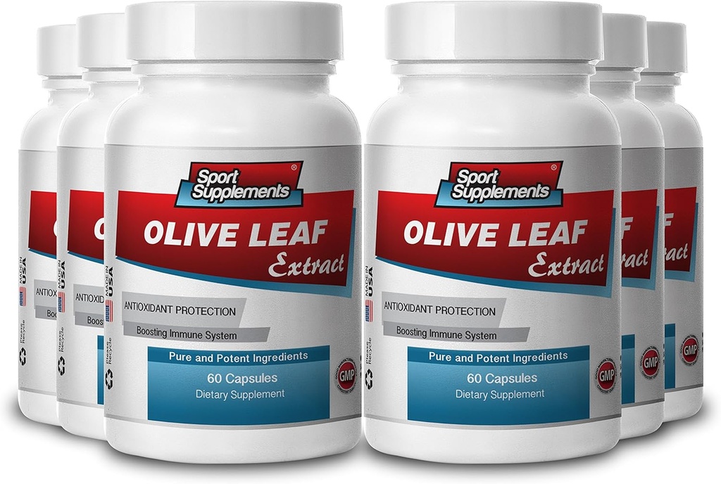Športové doplnky Olive Leaf Extract Výkonný Antioxidant, Imunitný systém Zdravie 500mg (6 Fľaše, 360 Kapsule)