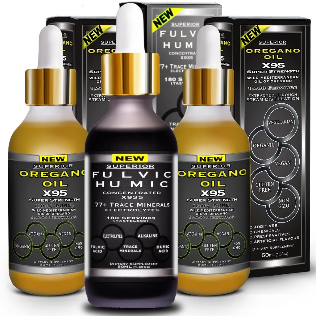 Fulvic Kyselina Humidová Iónové Stopové minerály s elektrolytmi Liquid Supplement Plus Oregano Oil Drops Super sila Viac Versatile Potom olej Oregano Softgels a kapsule