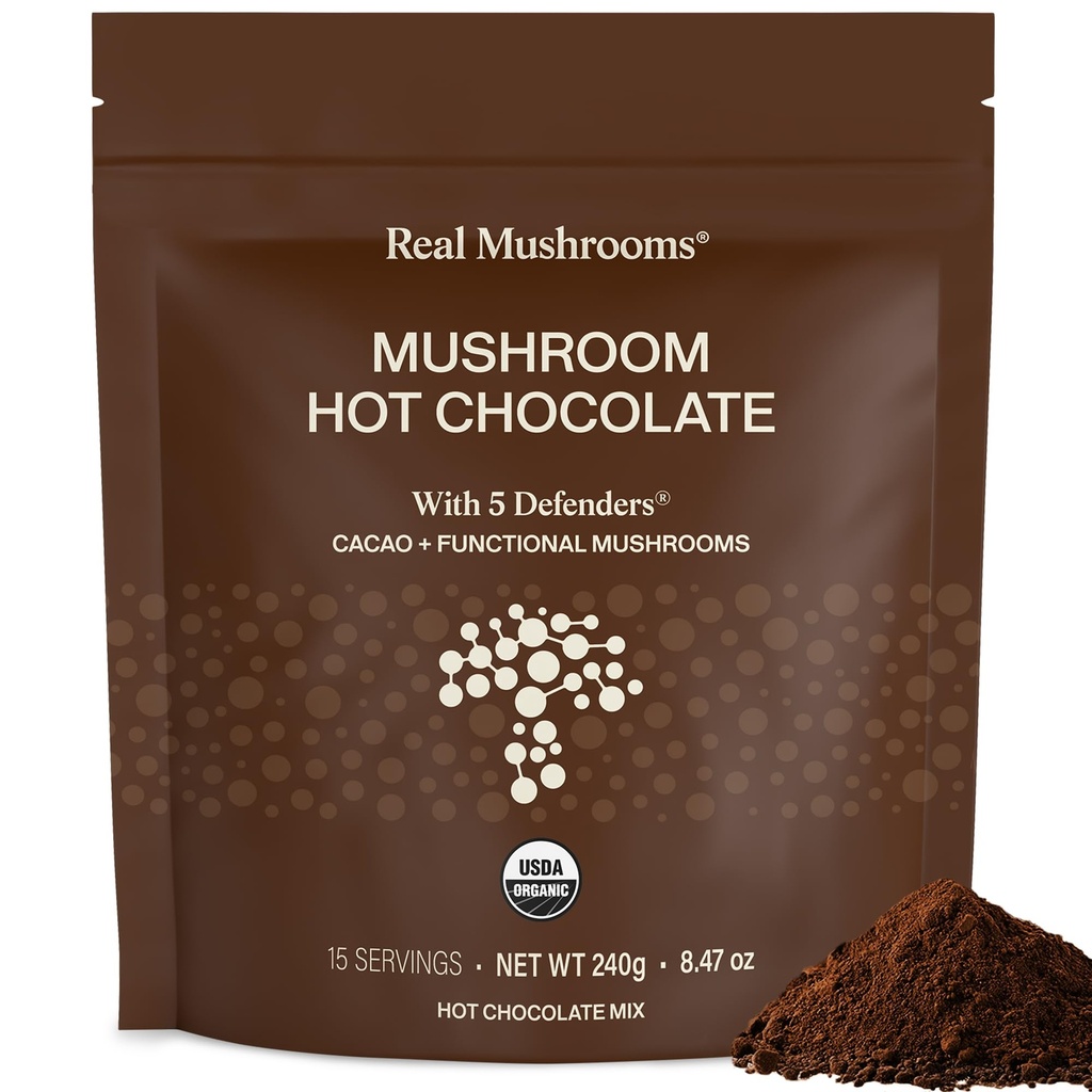 Skutočné Huby Organic Hot Chocolate Mix s Reishi, Turecko chvost, Chaga, Shiitake, Maitake 