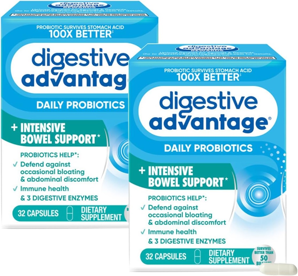 Tráviaca výhoda Intenzívne Bowel Podpora Probiotické Defends Against Gas & Bloating, 32 Počet Kapsule (2 balenia)