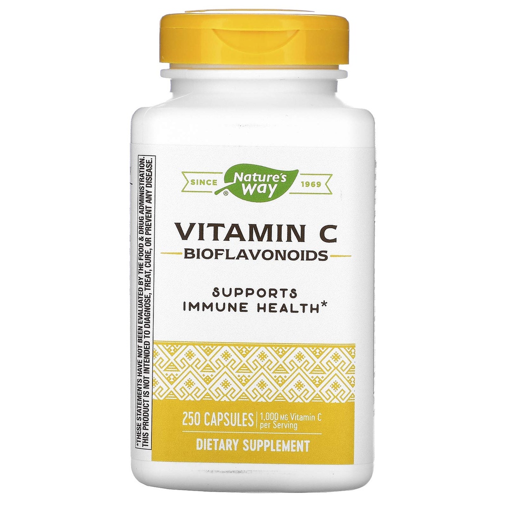 Nature's Way Vitamín C s bioflavonoidmi, Immune support*, High Potency Vitamín C per 2-kapsule porcie, Propaguje kolagén*, 1000 mg na 2-capsule Serving, 250 kapsúl (Packaging May Vary)