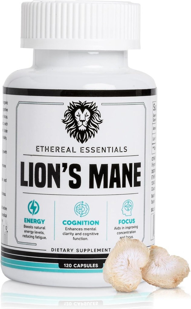 Lions Mane Huba Kognition Kapsule (120 gróf) - Hubová prášok Lion's Mane Extract - Vitamíny v mozgu - Cognition - Focus Supplement