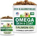 BARK&SPARK Glukozamín Dog Treats + Omega 3 pre psy Bundle - Hip podpora a spoločná úľava od bolesti doplnok + Rybí olej žuvačky pre šúchanie, kožné alergie, svrbenie Relief, koža a kabát doplnok