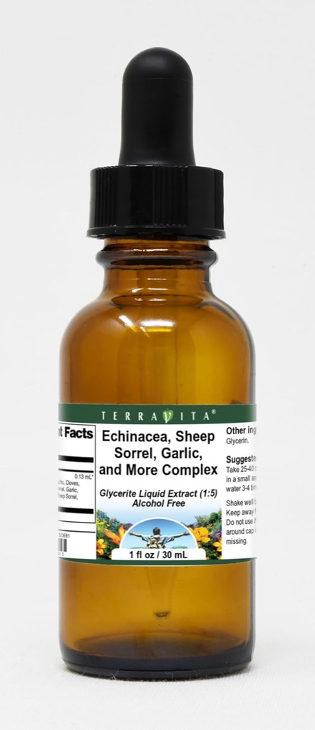 Terravita Echinacea, Sheep Sorrel, Cesnak a viac komplexný glycerit Tekutý extrakt (1:5) - No Flavor (1 oz, ZIN: 523691)