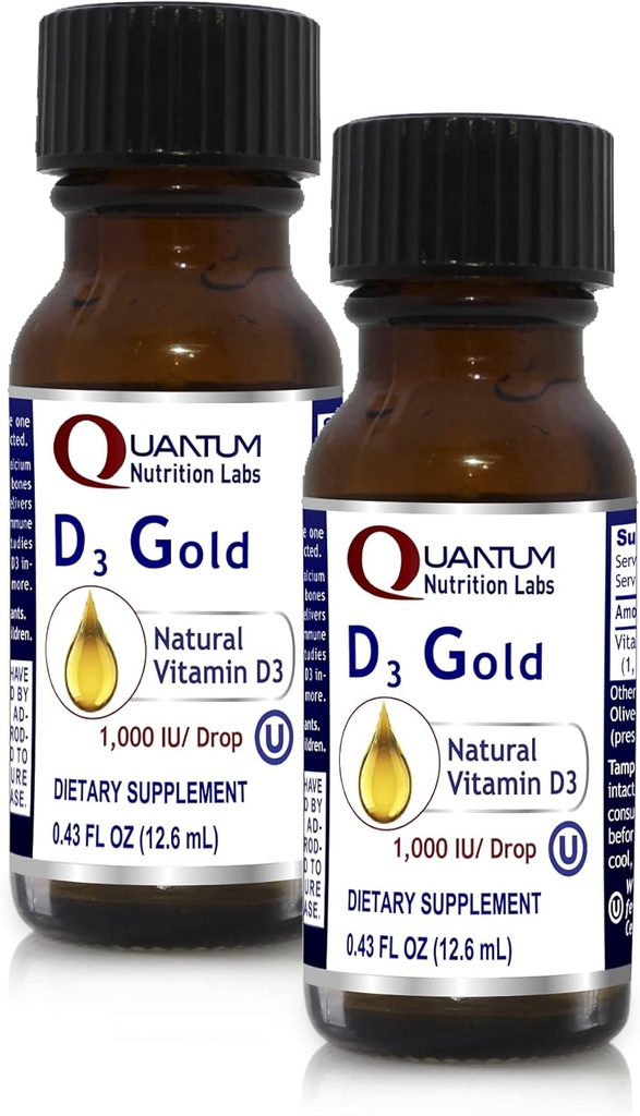 QNL D3 zlato - vitamín D tekuté kvapky - Bone Strength Supplement - Ponúka Kardiovaskulárnu a imunitnú podporu - Premium Health & Wellness Product - 0,43 fl oz (2 balenia)