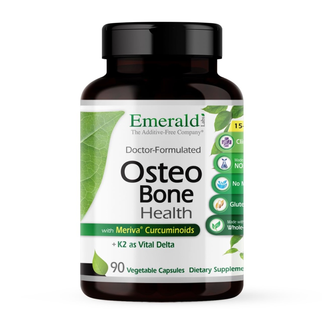 EMERALD LABS Osteo Bone Health - Immune Support & Bone & Joint Supplement with Vitamín D3, K2, Calcium, Magnézium, OptiMSM, Meriva Fytozóm & More - 90 Rastlinné kapsuly