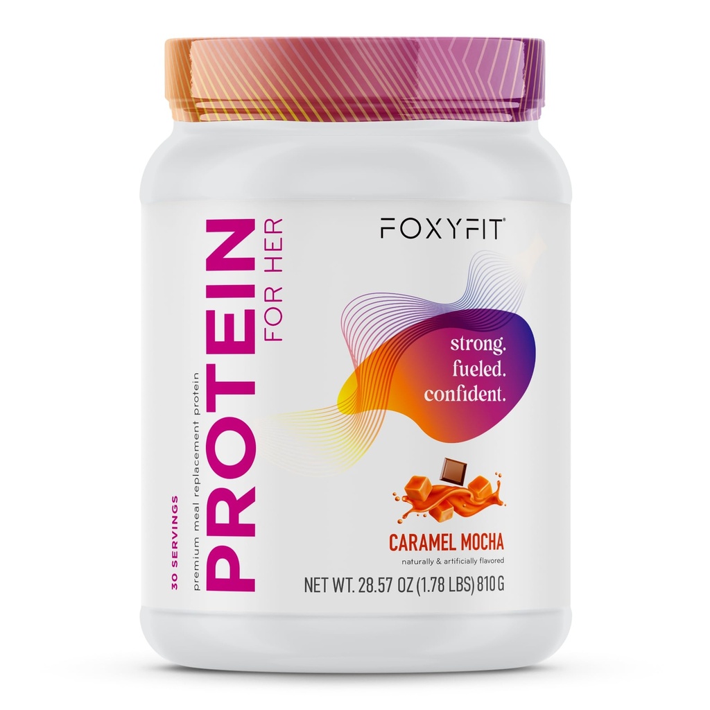 FoxyFit Protein for Her, Caramel Mocha Whey Protein Powder with CLA and Biotin for a Healthy Glow (1,85 lbs)