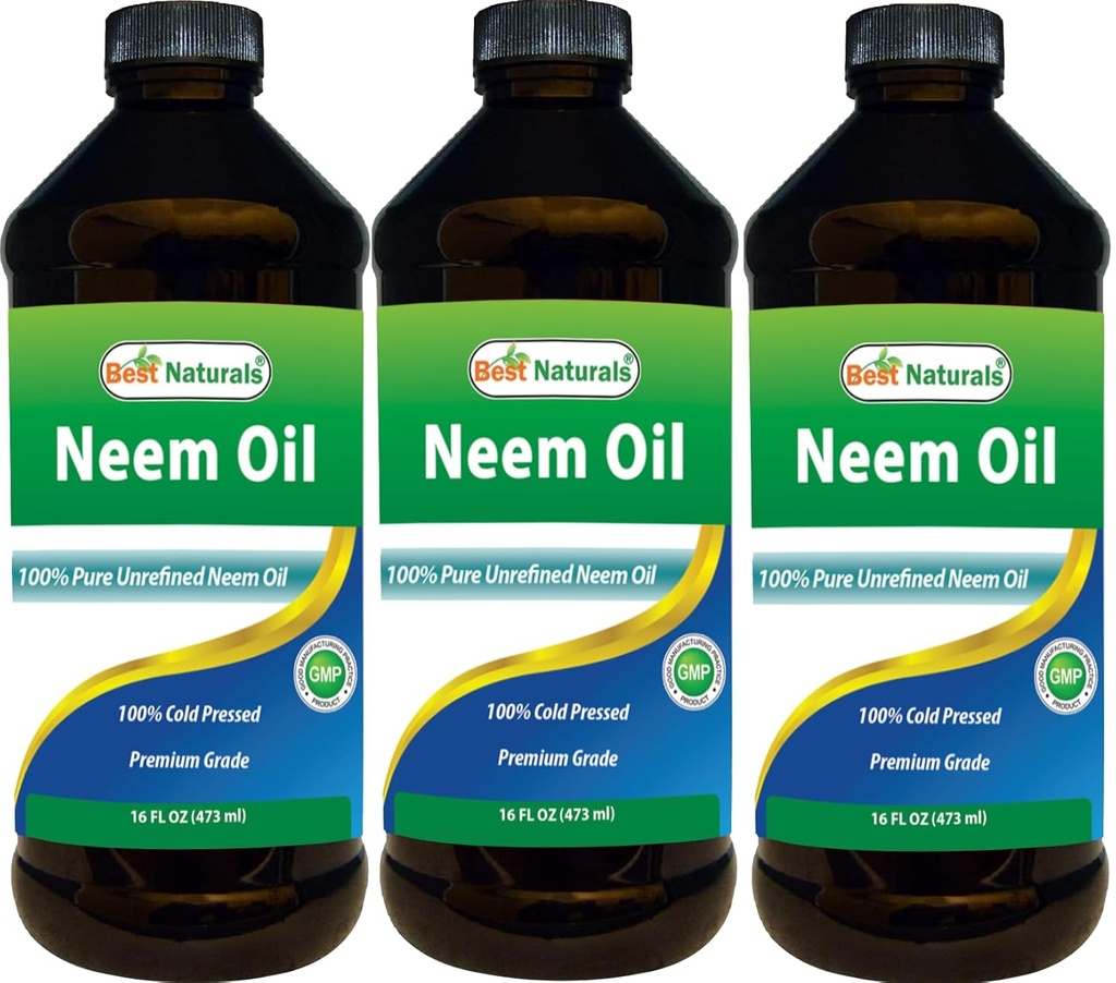 Najlepšie prírodné 100% Pure Neem Oil, 100% za studena lisované a nerafinované - 16 OZ (3 fľaše)