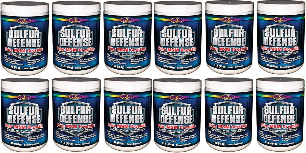 7 Svetlá Sulfur Defense, Pure 99,9% MSM (metylsulfonylmetán) Kryštály, 1 libra, balenie po 12