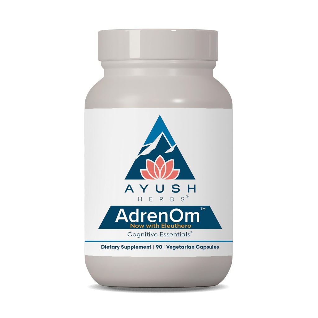 Ayush Herbs AdrenOm - Ayurvedic Adrenal a stres-Podpora doplnok pre ženy a mužov, Ashwagandha & Eleuthero na podporu adrenálnej rovnováhy, kognitívne funkcie a pokoj - 90 Vegetariánske kapsule (1 gróf)