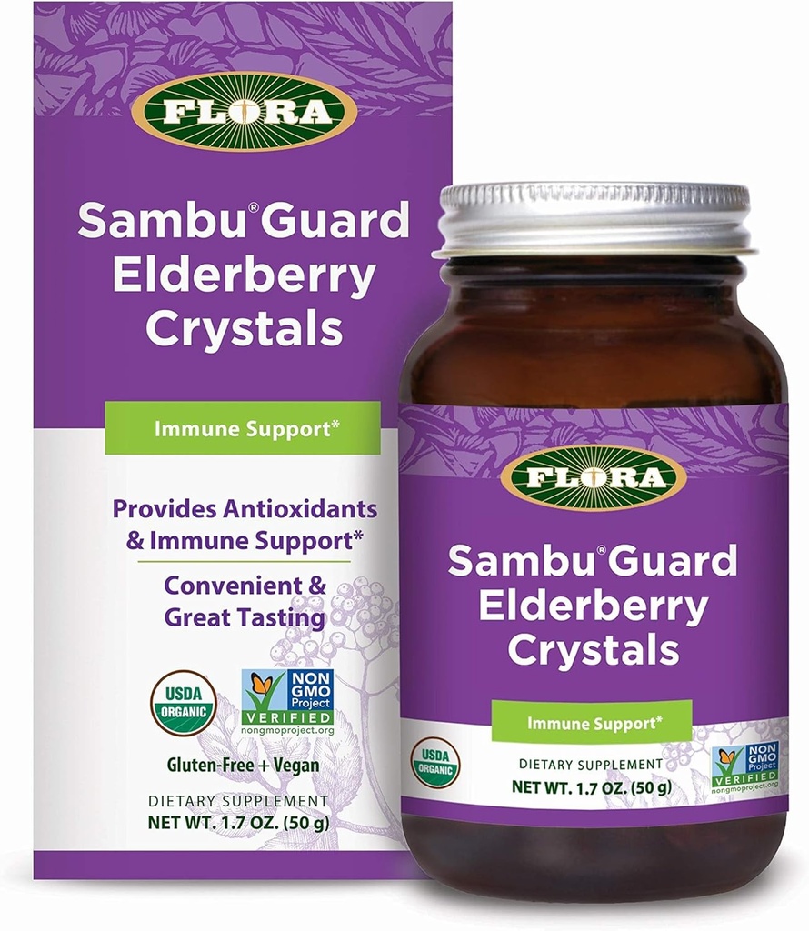 Flora - SambuGuard bazové kryštáliky, poskytuje antioxidanty a imunitnú podporu, posilniť imunitu, Detox telo, Boost Energy, 1.7-oz. Prášok